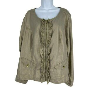 Lane Bryant Ruffle Gold Threaded Full Zip Jacket Size 24